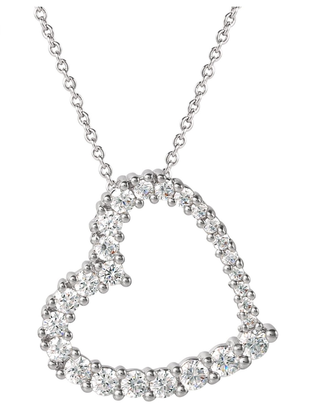 Crystal-Embellished Open Heart Necklace in Silver